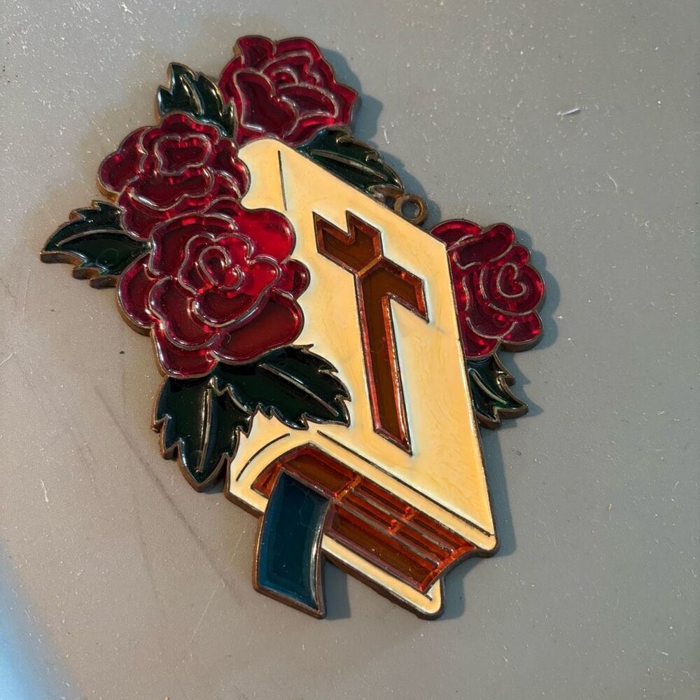 Holy Bible Red Flowers Religious Sun Catcher